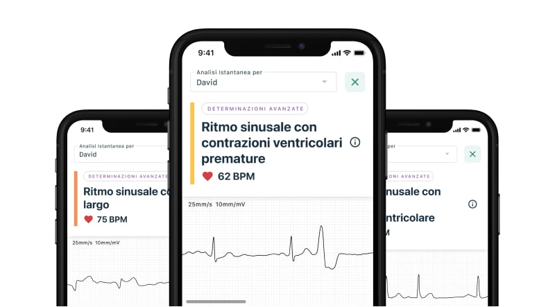 image of mobile devices showing the new Advanced Determinations feature as part of KardiaCare